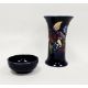 Moorcroft blue-ground Iris pattern flared cylindrical vase and a small blue trinket dish, printed - Image 1 of 4