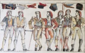 Theatre costume designs for 'The Gondoliers' and 'The School for Scandal' by the same artist,