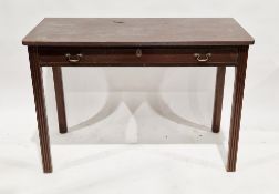 19th century mahogany console table with single long drawer to the front, on reeded squared legs,