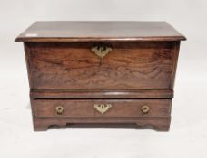 18th century oak coffer with single long drawer to the front, brass escutcheons, on bracket feet,