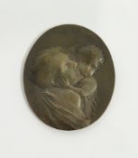 Bronze medal signed by Henri Dropsy (1885-1969), mother holding her child in her arms and kissing