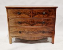 Victorian flamed mahogany bowfronted chest of two short over two long drawers, 86cm high x 110cm