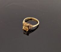 18ct gold, yellow and white stone dress ring set rectangular stone
