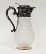 A mid Victorian silver and cut glass claret jug, the circular hinged cover engraved with family