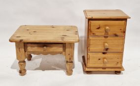 20th century pine coffee table with single drawer to the front, 43cm high x 69cm wide x 49cm deep