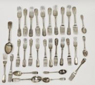 A mixed collection of silver flatware, including ten Scottish silver table forks, Edinburgh 1824;