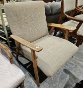Mid-century teak framed lounge/easy chair, possibly by Hans Wegner, h. 78cm x w. 66cm
