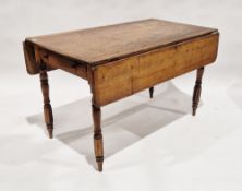 19th century pine dining table of rectangular form, on turned legs, 71cm x 120cm wide x 68cm deep