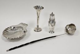 Georgian silver toddy ladle with baleen twist handle, a silver scallop-shaped butter dish, a