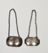Two Georgian silver wine labels, one by Joseph Willmore, Birmingham 1820, of oval form engraved '