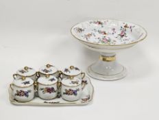 Set of Limoges custard cups, covers and stands, circa 1900, printed green marks for F Frognet,