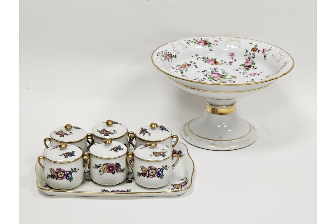 Set of Limoges custard cups, covers and stands, circa 1900, printed green marks for F Frognet, - Image 1 of 4