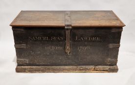 Late 18th century chest with hinged top, painted front, inscribed ‘Samuel Span Lawder, 10th June