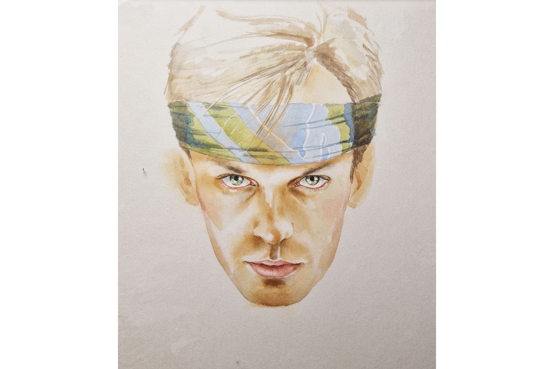 Myles Antony (Irish, 20th century) Watercolour Portrait of a man wearing bandana, signed and - Image 2 of 6