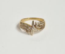 9ct gold and diamond foliate crossover ring