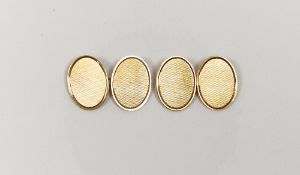 Pair 9ct gold double-oval and chain-pattern cufflinks, engine-turned, 12g approx.