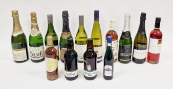 Five assorted bottles of sparkling wines and Perrys, other assorted bottles and half bottles of wine