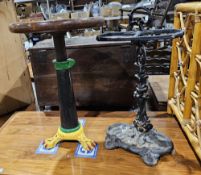 Early to mid 20th century cast iron mahogany topped machinist's stool having three yellow painted
