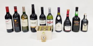 Assorted wines and spirits including Pernod, Waitrose cream sherry, a bottle of Cockburn's SR