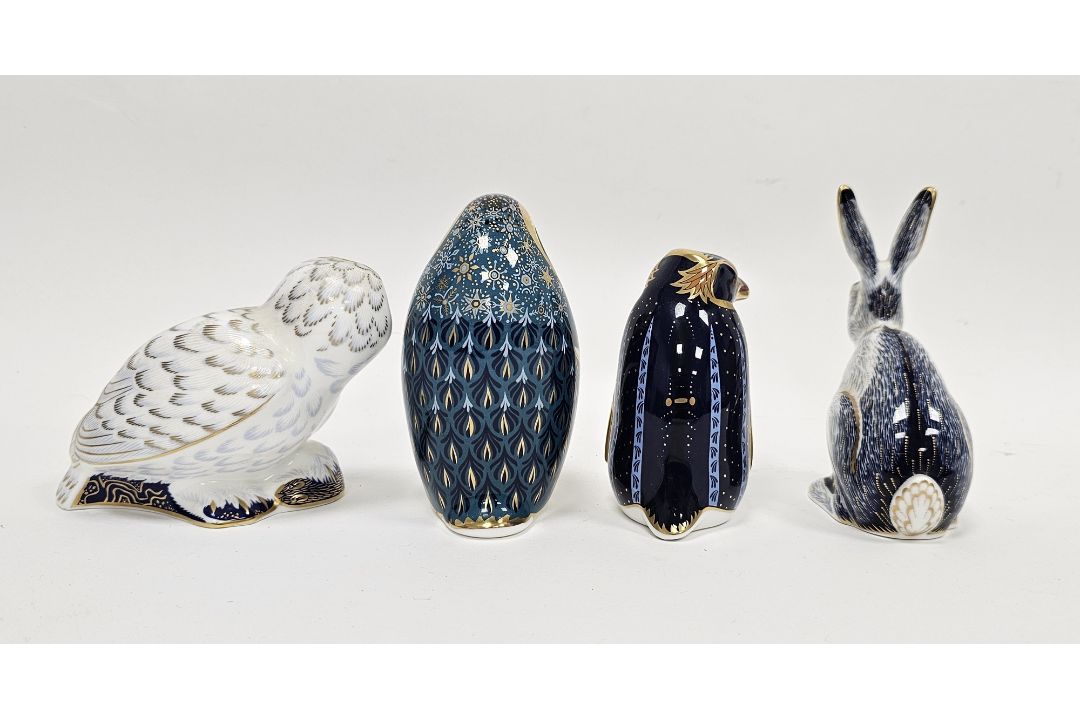 Four Royal Crown Derby bone china animal paperweights, comprising snowy owl, rockhopper penguin, - Image 2 of 4