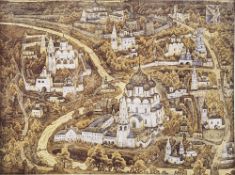 20th century Russian school Colour engraving View of Krutitskoe Podvorye and surroundings,