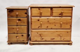 20th century pine chest of two short over two long drawers, on bun feet, 87cm high x 93cm wide x