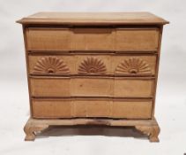 Continental 19th century chest of four long drawers, the second drawer with carved shell decoration,