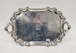 19th century Continental large white metal rectangular two-handled armorial tray, engraved with a