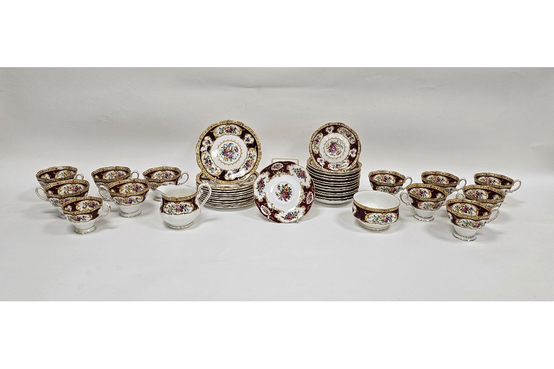 Royal Albert 'Lady Hamilton' pattern bone china part tea service including teacups and saucers, side - Image 1 of 4