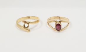 9ct gold and almandine ring set oval stone in rubover setting (some wear) and a 9ct gold ring