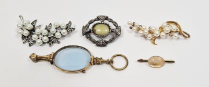Sterling silver gilt pearl spray brooch, a pair gold-plated lorgnettes and other brooches
