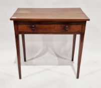 Georgian mahogany hall table of rectangular form with single long drawer to the front, turned wooden