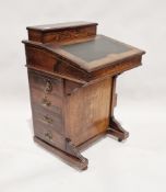 Victorian mahogany davenport with inlaid marquetry and stringing, on castors, 81cm high x 53cm