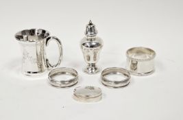 A George V miniature silver mug, approximately 6cm high, Birmingham 1928; together with a pair of
