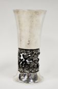 Aurum silver commemorative goblet by Hector Miller, London 1980, with flared hammered bowl and foot,