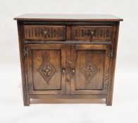 20th century stained wooden sideboard with two short drawers over a two-door cupboard, 86cm high x