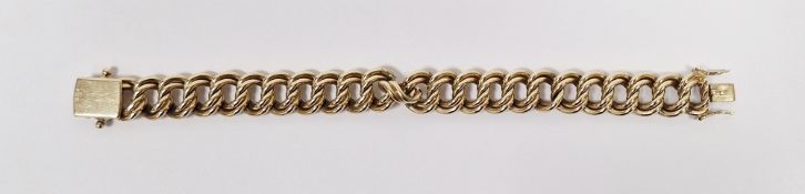 9ct gold heavy chain bracelet of 22 twin-strand flattened oval links, Birmingham assay, 69g