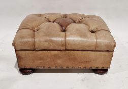 Ralph Lauren leather writer's ottoman with button top, on bun feet, 82cm wide