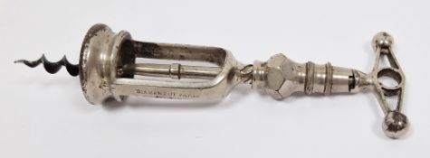 Early 20th century Diamant of Paris corkscrew, nickle-plated, stamped, approx. 18.5cm long