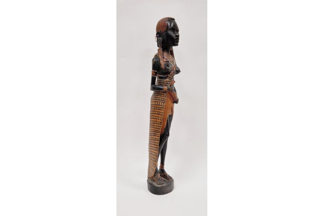 Carved wooden figure of an African girl with beaded decoration to her ankles and chest, 62cm high - Image 2 of 4