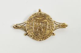 LOT WITHDRAWN 9ct gold faux coin brooch having faux Atocha coin, on mount, 9.7g total approx.