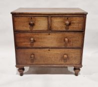 Victorian mahogany chest of two short over two long drawers, on turned legs, 91cm high x 90cm wide x