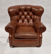 Ralph Lauren leather button back writer's armchair, on bun feet, 96cm high