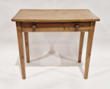 Late 19th century pine hall table of rectangular form with single long drawer to the front, on