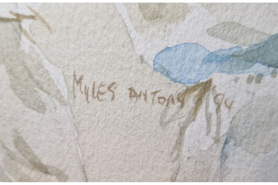 Myles Antony (Irish, 20th century) Watercolour Portrait of a man wearing bandana, signed and - Image 6 of 6