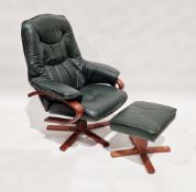 Stressless-style reclining armchair in dark green, on wooden base, 100cm high and a matching