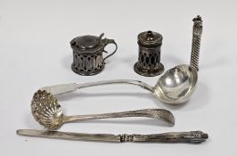 William IV silver sauce ladle, fiddle pattern, crested, London 1830, a Victorian silver sugar