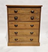 20th century pine chest of five long drawers, each with two metal handles, 111cm high x 90cm wide