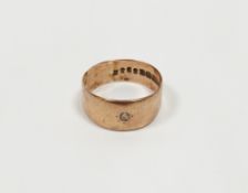 9ct gold wide band set small single diamond, 2.6g approx.