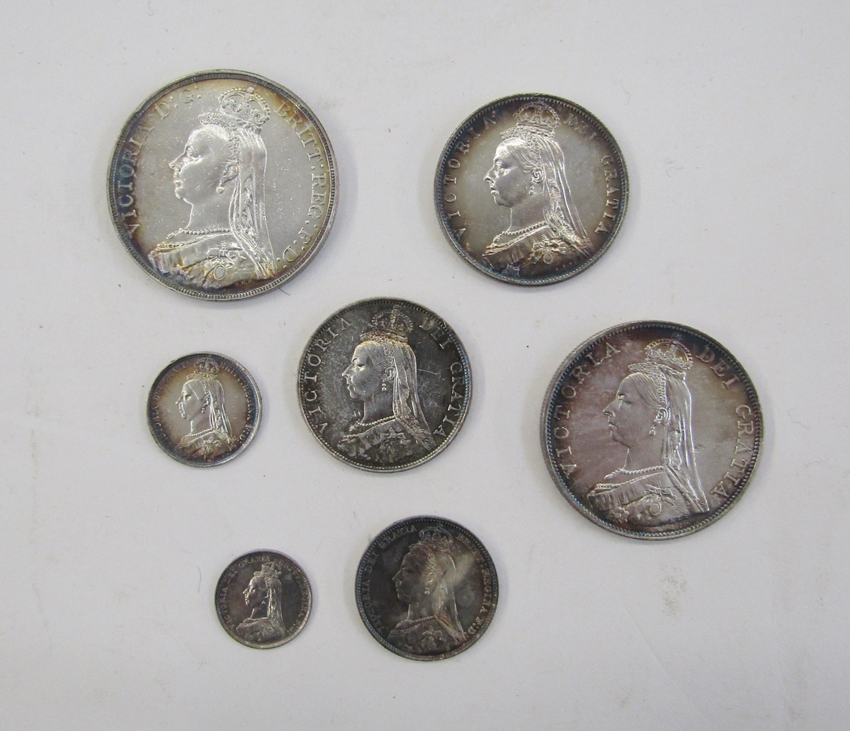 Victoria 1889 specimen set, Crown to Threepence, coins held in hinged box, coins have previously - Image 2 of 3